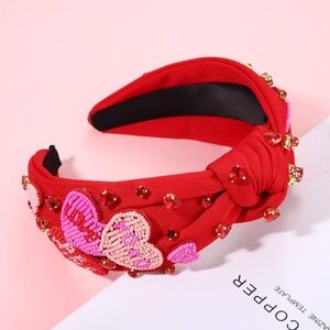 Valentine's Day Headbands for Women Rhinestone Beaded Heart Headband Pink Red